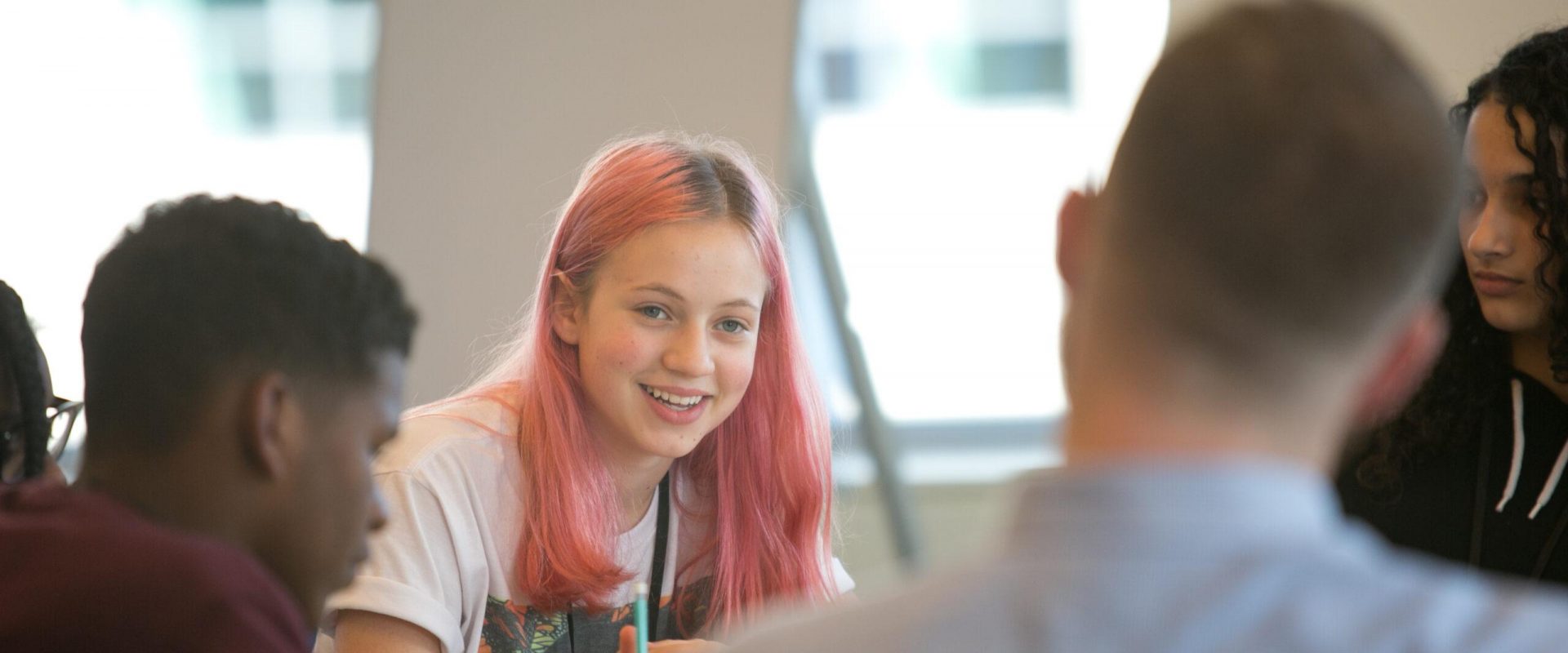 Programs-Field-Trip-2019-Vertex-Pink-Hair Photo/Reba Saldanha Discovering Justice field trip to Vertex May 16, 2019